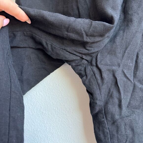 Koryphae 100% Linen Lagenlook Casual Black Straight Leg Pant Trouser Size Small - Picture 2 of 6